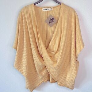 MONTREZ Marigold Cropped Low Cut Twist Front Oversized Top, NWT